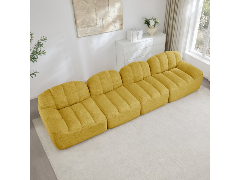  Canapé modulable, canapé 4 places — mousse haute densité, jaune, en tissu, assise profonde  - Conforama A