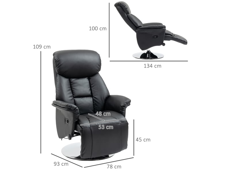  Fauteuil relax ulevr inclinable manuel pivotant 360° avec repose-pieds, 78 x 80 x 109 cm, simili cuir noir  - Conforama C
