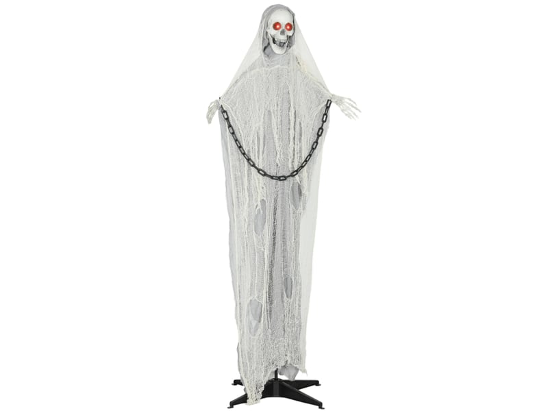  Décoration d’halloween squelette faucheur avec yeux led et activation sonore, pour entrée et fête, en acier, 70×16×183 cm  - Conforama A