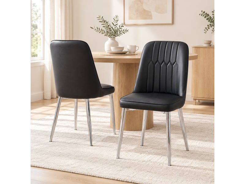  Chaise de salle à manger ergonomique avec assise rembourrée  - métal, simili cuir - noir argenté  - Conforama B