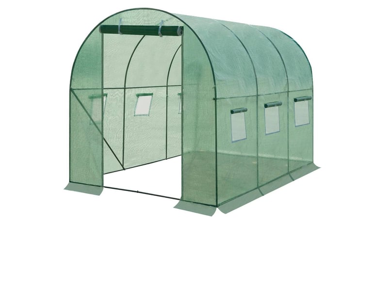  Serre de jardin tunnel 200x300x190 cm – verte – 6 fenêtres, porte enroulable et toile pe 140 gm²  - Conforama A