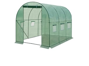 Serre de jardin tunnel 200x300x190 cm – verte – 6 fenêtres, porte enroulable et toile pe 140 gm²