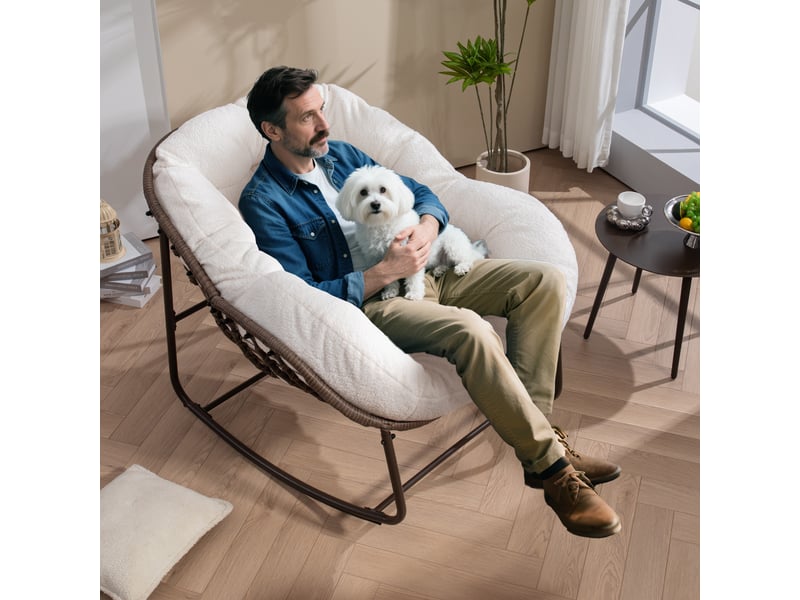  Cocon - fauteuil à bascule en rotin naturel - forme œuf et coussin beige - confortable pour salon, véranda ou chambre  - Conforama D