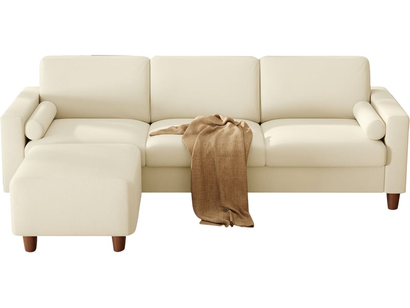 Canapé 3 places en cuir pu, 234 cm avec repose-pieds et 2 coussins, capacité 365kg, pieds bois massif 234x87x88 - Conforama A