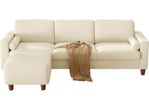 Canapé d'angle réversible fixe NECHE 234x87x88 3 places Cuir / Microfibre beige