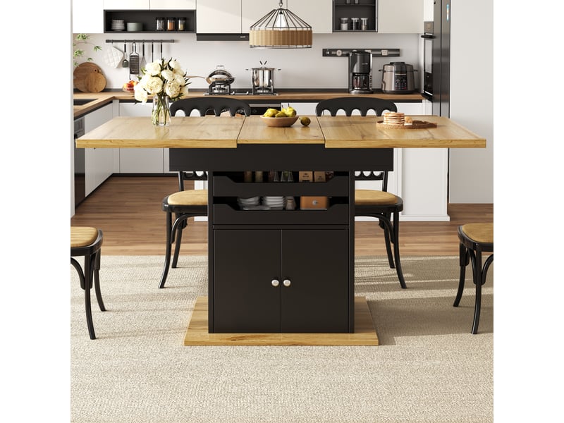 Table de cuisine rectangulaire avec allonge noir+naturel - 80x110-140max.cm mdf table bicolore - Conforama D
