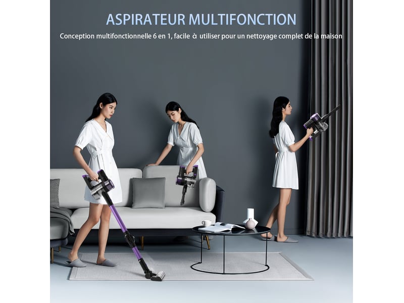  Aspirateur balai sans fil, 33kpa, 320w, couleur violet, plié  - Conforama E
