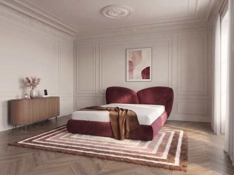  Bobochic lit bas danae tissu velours lisse rouge 140x190 DANAE - Conforama D