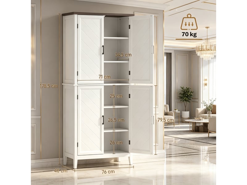 Armoire de cuisine blanc vaisselier 4 portes vitrées armoire de rangement 6 niveaux étagères réglables - Conforama C
