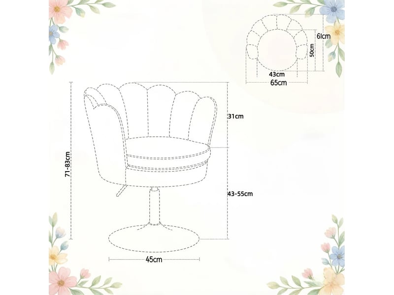 Chaise pivotante en forme de fleur, réglable en hauteur, en velours rose - Conforama E