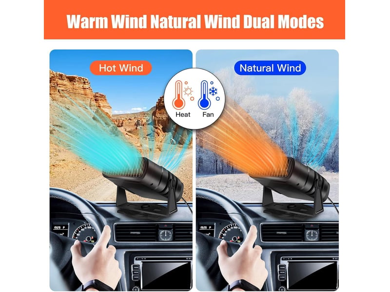 Portable 12v dégivreur de voiture à réchauffeur rapide 90° à 360° réglable avec purification de l'air et allume-cigare pour tous les véhicules, 120 w, noir - Conforama C