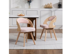 Lot de 2 chaises de salle à manger en bois rose, pivotantes à 360° avec assise rembourrée en lin