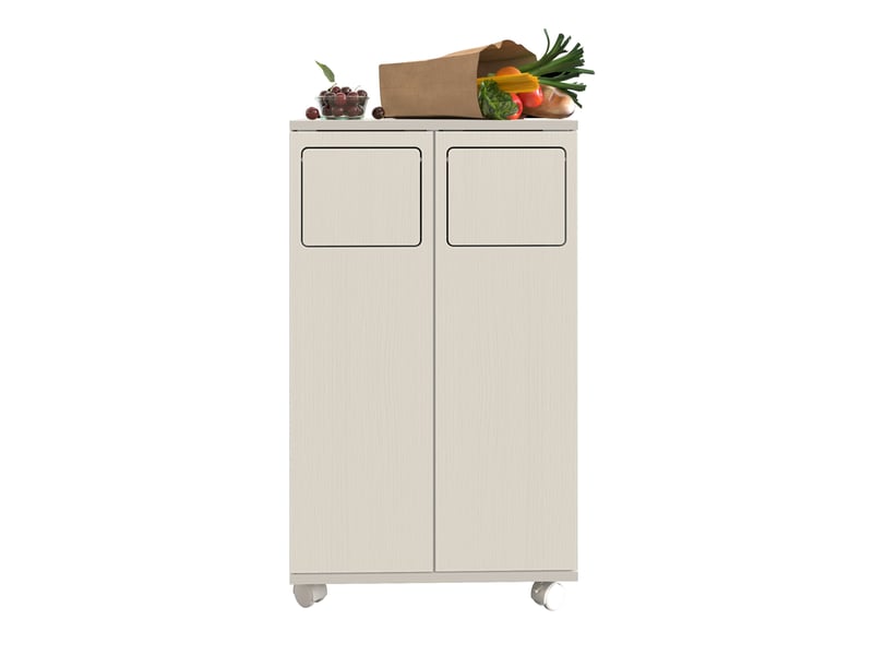 Meuble de tri des déchets 46,7x35x80 cm à roulettes mdf bois clair et blanc, confort optimal - Conforama E