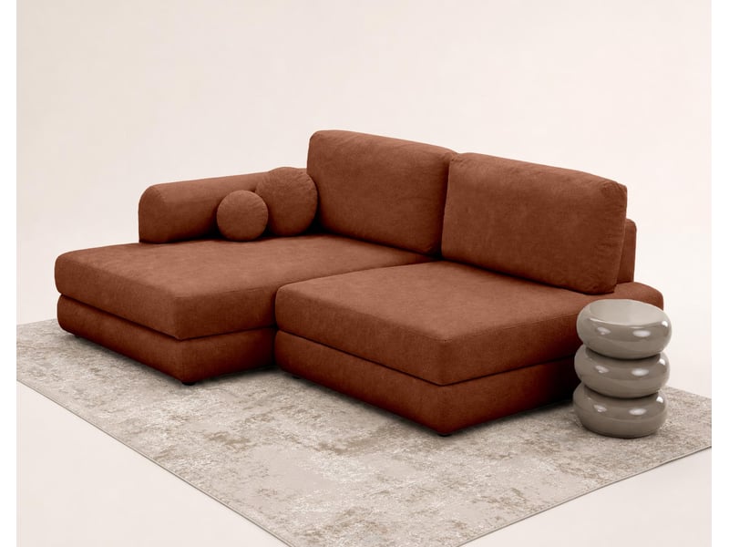  April - canapé d'angle gauche 4 places convertible avec coffre en velours texturé - best mobilier - terracotta APRIL - Conforama D