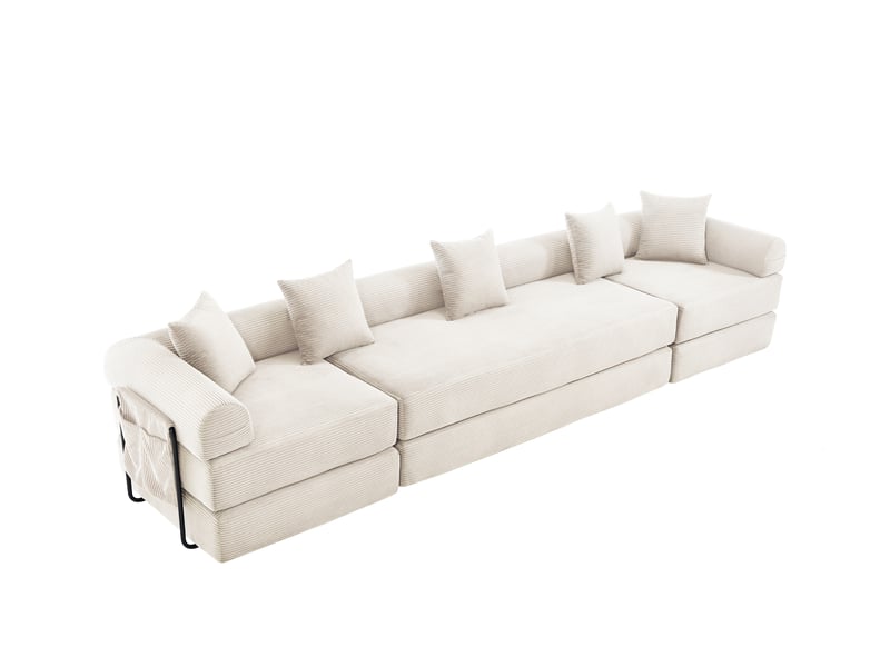  Canapé modulable beige velours côtelé, canapé familial avec rangement, convertible lit d'appoint  - Conforama A