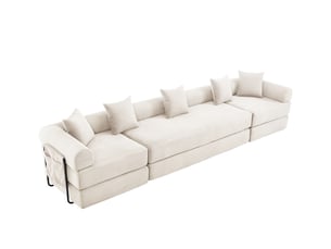 Canapé d'angle réversible convertible <strong></strong> <strong></strong> 5 places Velours côtelé beige avec coffre de rangement