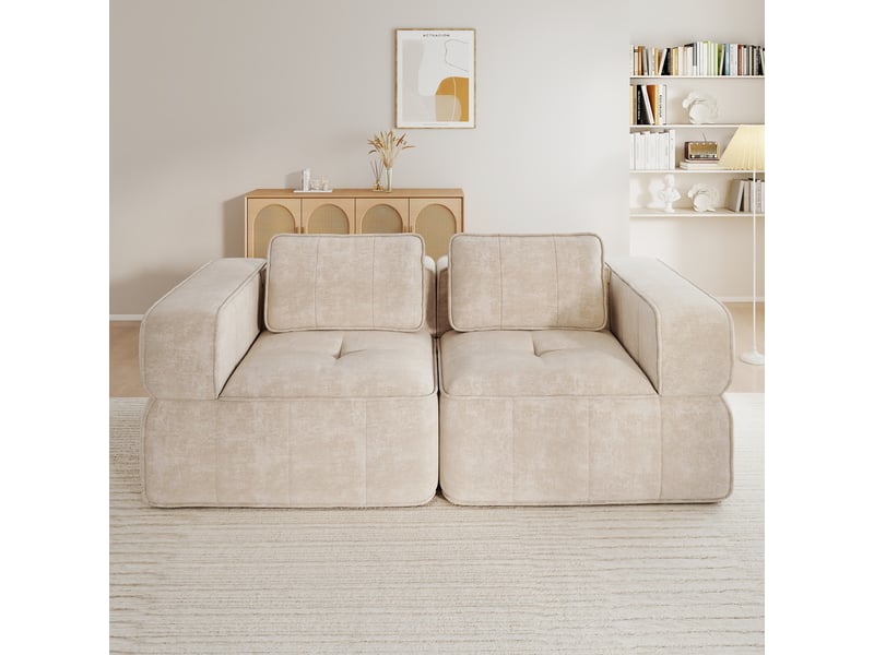 Canapé droit modulable 2 places en polyester beige – 198 x 93 x 67 cm Fay Lum - Conforama B