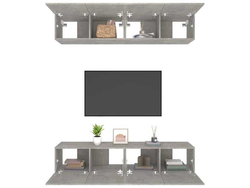  Lot de 4 meuble tv bas salon gris béton 80x30x30 cm bois d'ingénierie shl78782  - Conforama E