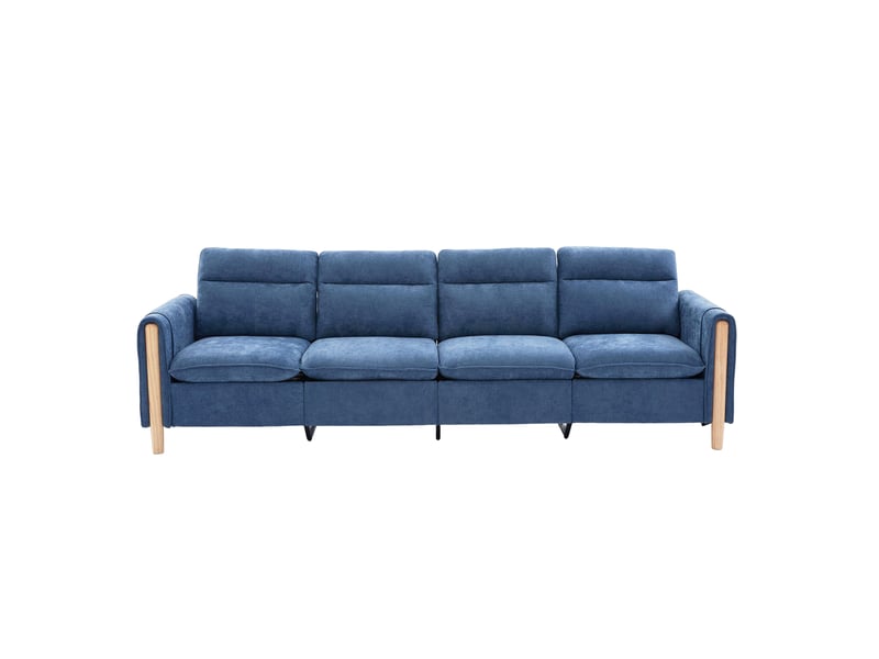  Canapé en u 4 places en chenille bleu avec 2 poufs et rangements intégrés pour le salon familial  - Conforama A