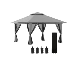 Pavillon pliant de jardin - 4x4 m - gris foncé - protection uv50+ - parois en filet - toit double