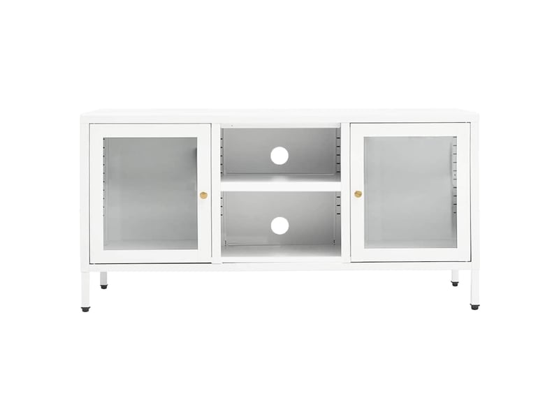 Meuble tv - banc tv - meuble de rangement blanc 105x35x52 cm acier et verre  - Conforama C