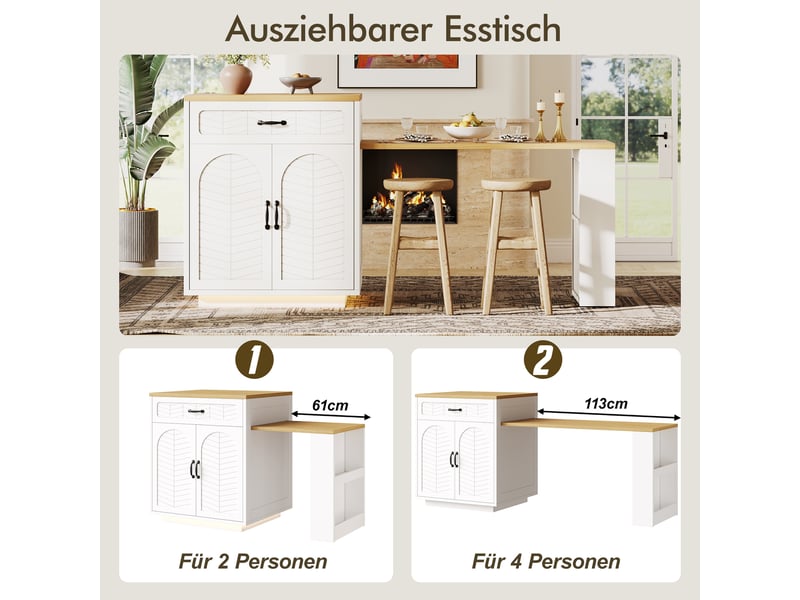 Îlot de cuisine noirblanc avec led, table extensible, 2 tiroirs, 4 portes, buffet et desserte fixe pour cuisine - Conforama D