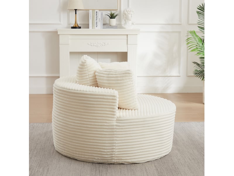  Fauteuil rond 110x110x82 cm avec trois coussins, beige  - Conforama D
