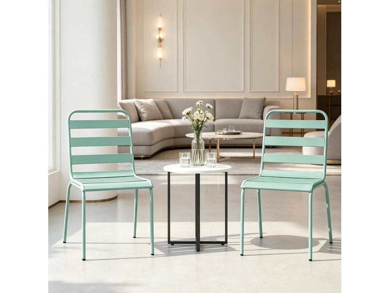  Chaises de jardin lot de 2 empilables avec patins réglables, sans coussin, pour terrasse et balcon en acier vert  - Conforama D