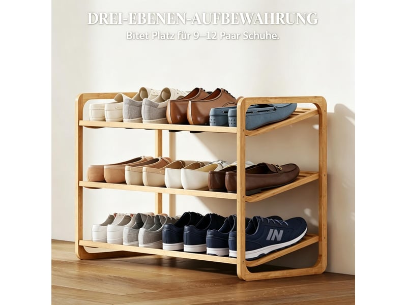  Range-chaussures 3 niveaux 76x33x50,8 cm naturel  - Conforama E
