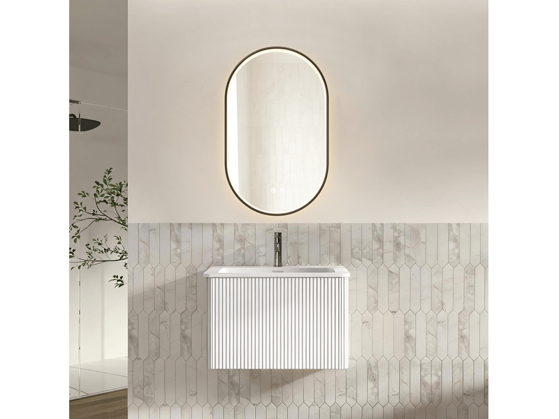  Meuble vasque suspendu 61 cm avec miroir led 50 x 80 cm, blanc, 1 tiroir  - Conforama B