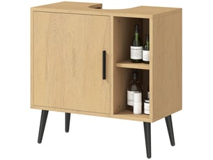 Meuble sous lavabo salle de bain avec porte à fermeture progressive et étagère réglable, 60 x 30 x 59,5 cm, chêne