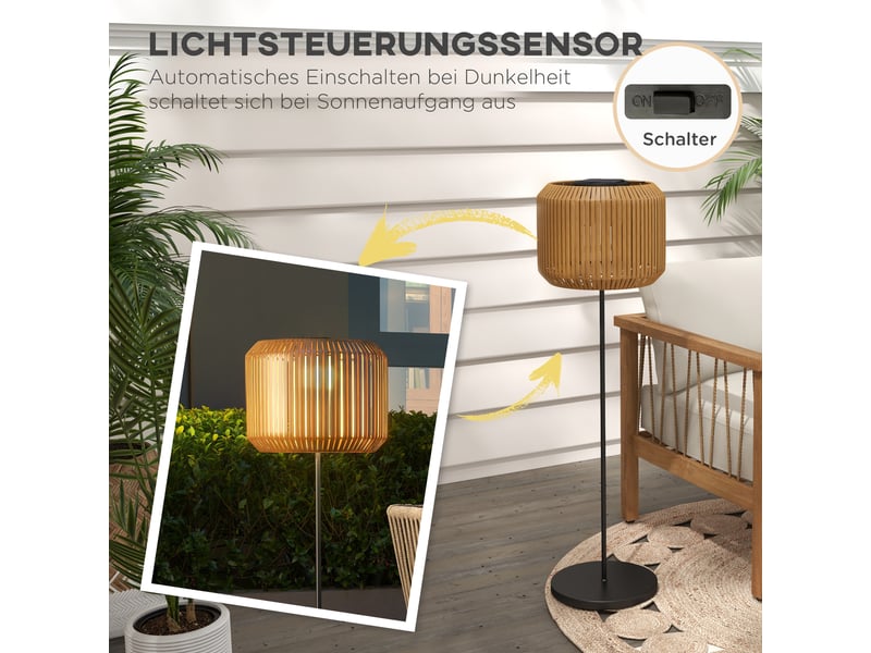  Lampadaire solaire extérieur en résine tressée effet rotin led blanc chaud ip44 pour jardin terrasse  - Conforama C