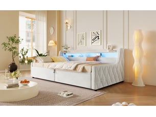 Lit coffre 90x200 cm <strong>LEYTN</strong>  <strong></strong> coloris blanc