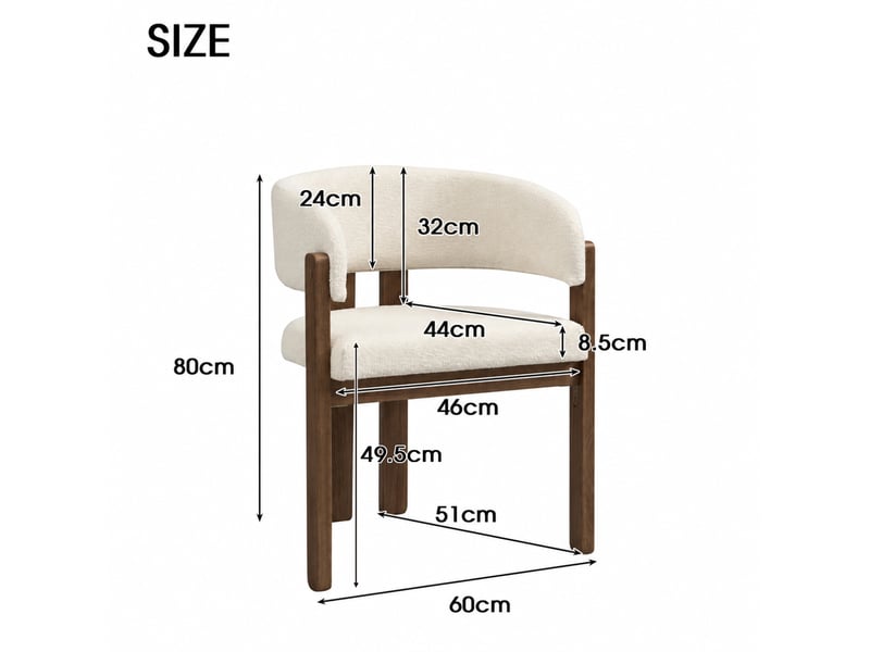 Chaise de salle à manger lot de 6 avec accoudoirs et dossier incurvé en bois et tissu bouclé beige et couleur noyer - Conforama C