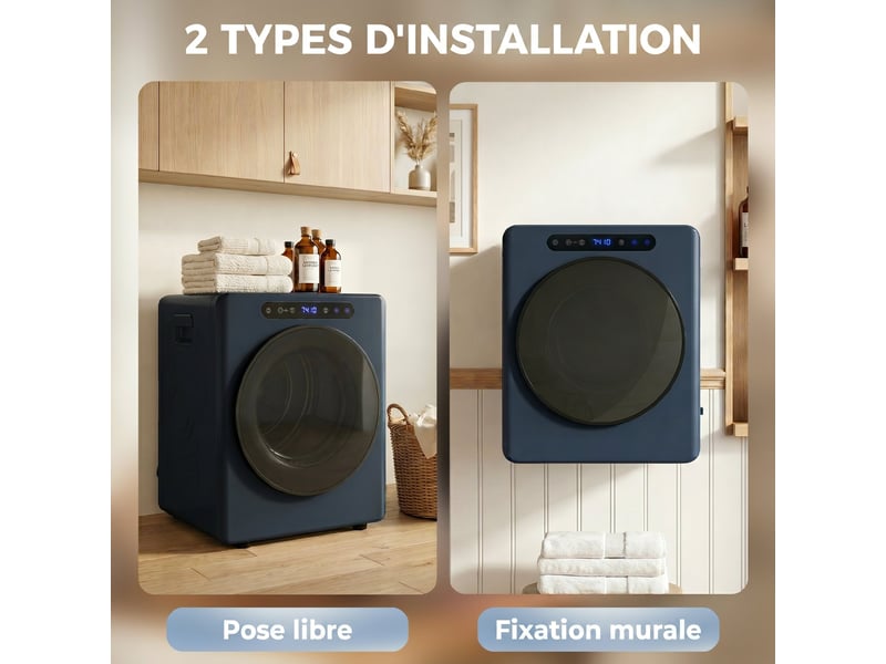  Sèche linge à évacuation, sèche-linge électrique 1000 w 3 kg, modes extra dry et eco, minuterie, bleu, acier inoxydable  - Conforama W