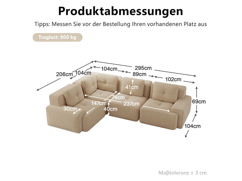  Canapé d'angle modulable 4 places en velours côtelé beige  - Conforama E
