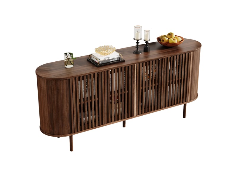 Buffet couleur noyer 160 x 40 x 70 cm, 4 portes coulissantes perforées, étagères réglables - Conforama A