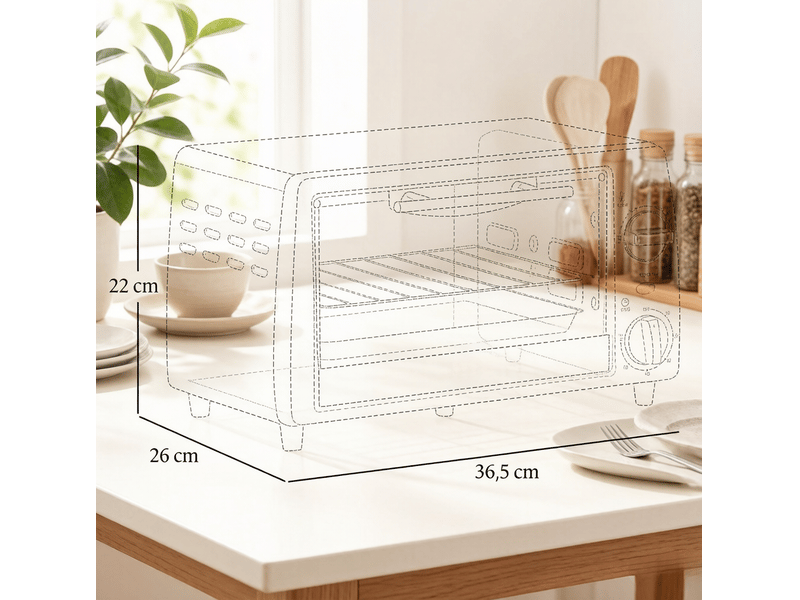 Mini-four de table 36,5 x 26 x 22 cm argent en métal, 10 l, température réglable avec porte en verre trempé - Conforama C