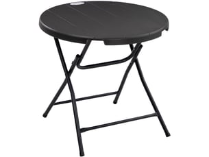 Table de jardin ronde pliante ø80 cm gris foncé, plateau hdpe aspect bois pour 4 personnes en terrasse