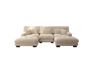 Canapé d'angle modulable en u 313x145x81 cm en chenille café clair avec ottomans et led