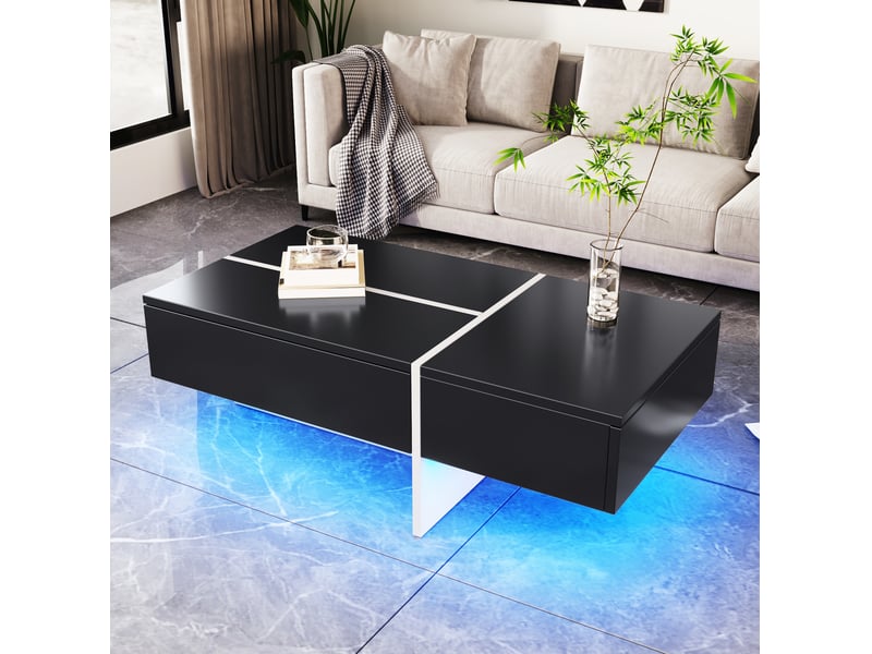  Table basse 100x50x34,5 cm, 3 tiroirs et led, panneau de particules, noir et blanc  - Conforama E