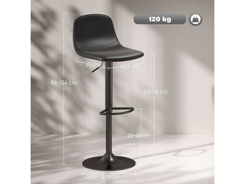  Tabourets de bar lot de 2 réglables et pivotants - lpospi - dossier bas, repose-pieds, simili cuir - noir  - Conforama D