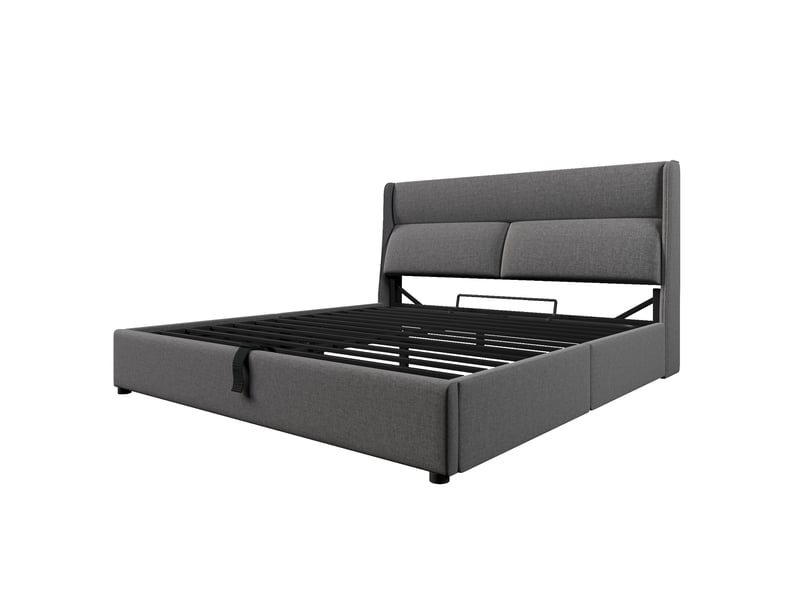  Lit polsteré en lin gris 165 x 217 cm  - Conforama A