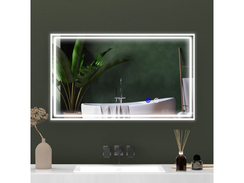  Miroir de salle de bain rectangulaire mural lumineux led horizontal ou vertical, 100 x 60 cm  - Conforama D