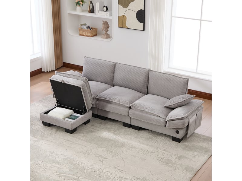 Canapé d'angle réversible fixe 3 places tissu gris clair - Conforama D