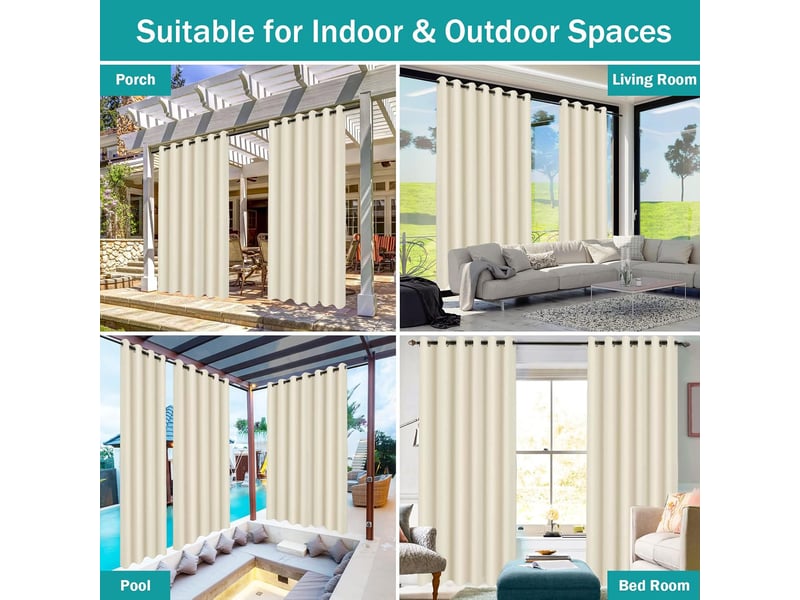  Rideaux de pergola - lot de 2 rideaux d'extérieur occultants, pour décoration intérieure et extérieure de jardin, avec œillets, l 132 x h 274 cm,beige  - Conforama D