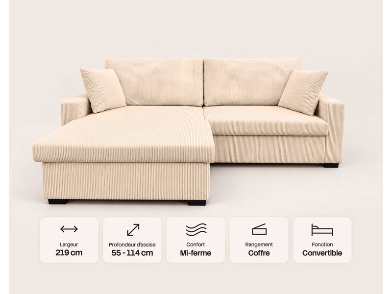  Gisele - canapé d'angle réversible 4 places convertible avec large méridienne et coffre en velours côtelé - best mobilier - terracotta GISELE - Conforama E