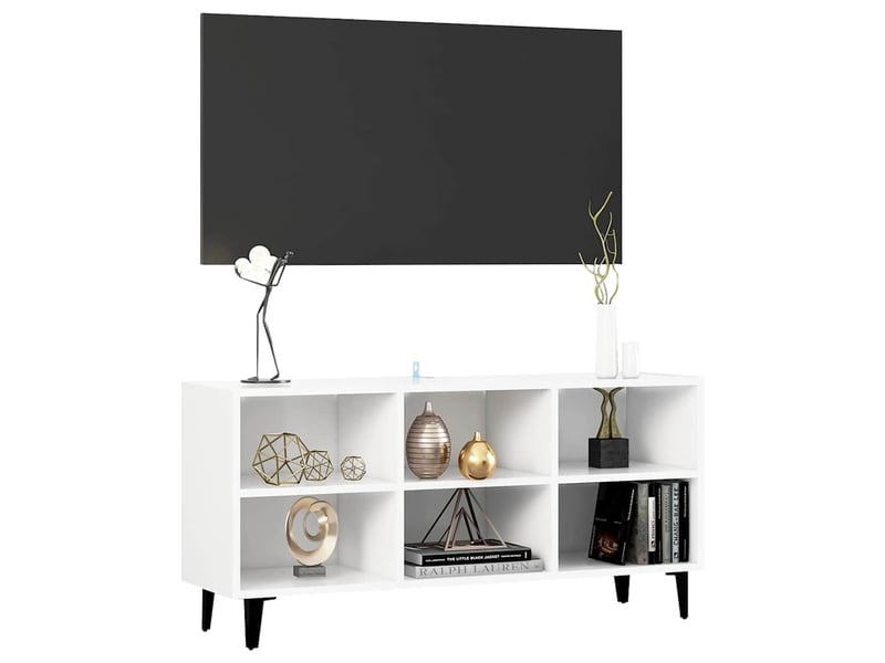  Meuble tv - banc tv - meuble de rangement avec pieds en métal blanc 103,5x30x50 cm  - Conforama C