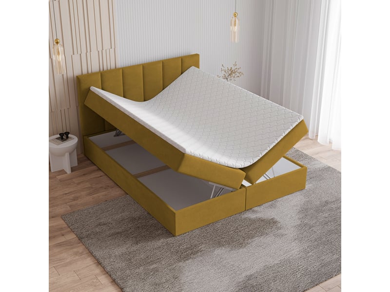 Boxspring meril 200x200 cm, lit complet avec matelas, jaune - Conforama C