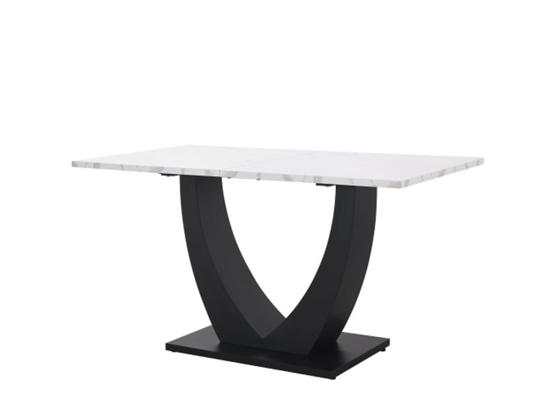 Table à manger moderne 140×75,5 cm – plateau imitation marbre, piètement métal, pieds réglables, blancnoir - Conforama A